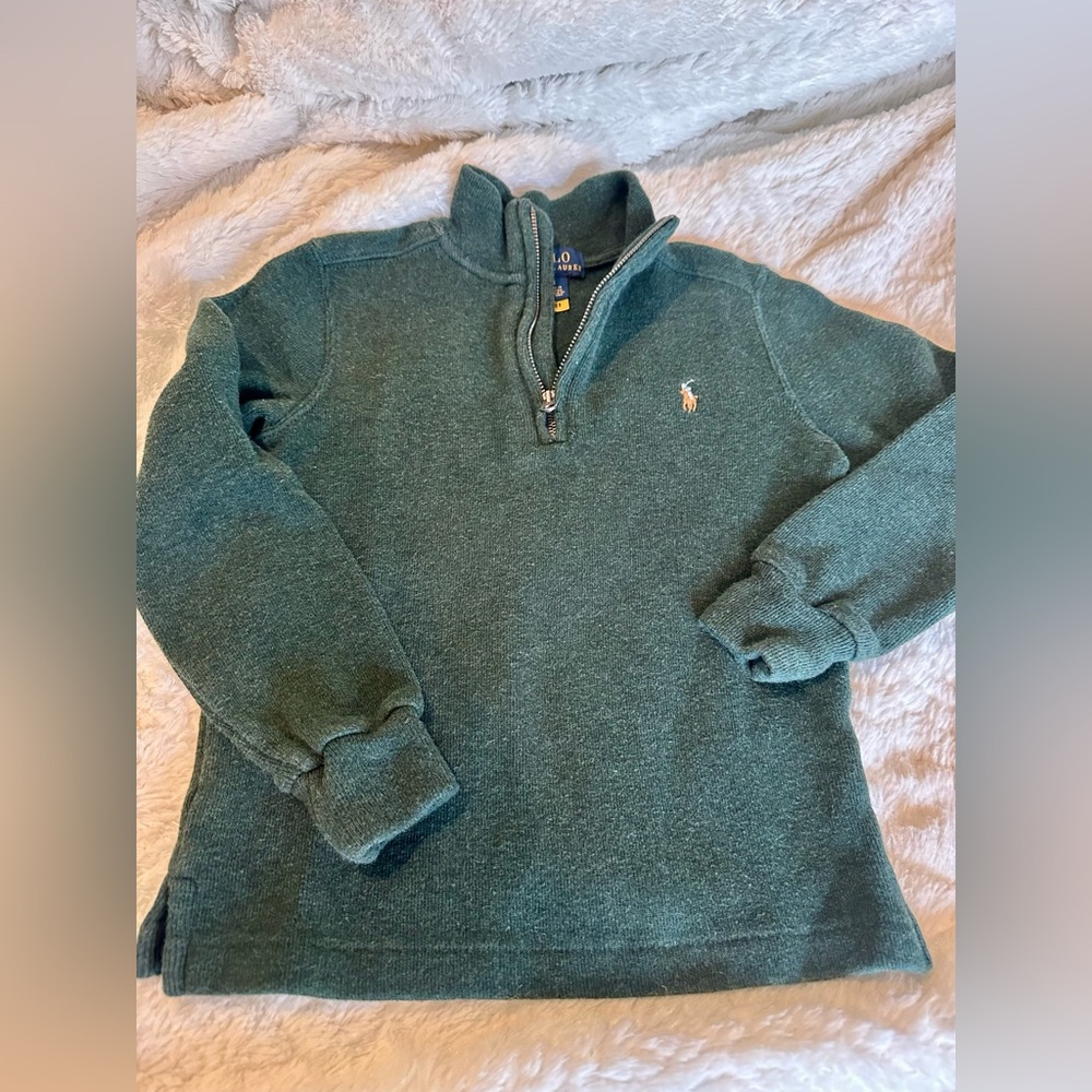 Boys size 5 Polo by Ralph Lauren Forest Green Zip-Up Sweater